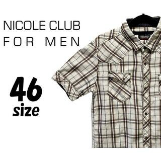 ニコルクラブフォーメン(NICOLE CLUB FOR MEN)のニコルクラブフォーメン　半袖シャツ　チェック柄　サイズ46　K00164(シャツ)