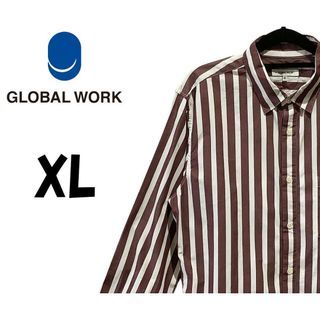 グローバルワーク(GLOBAL WORK)のグローバルワーク　長袖シャツ　ストライプ　ブラウン　XL　K00162(シャツ)