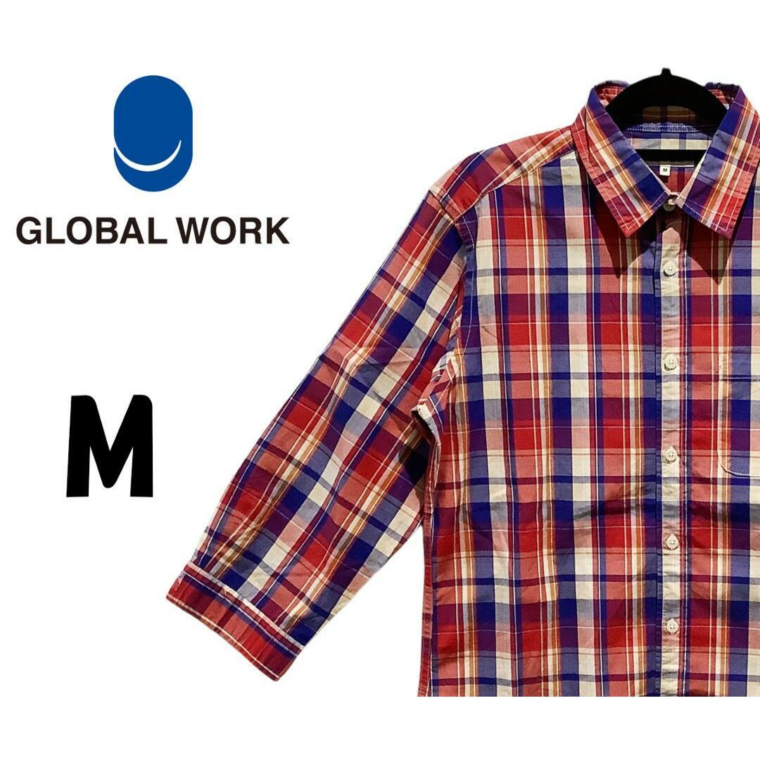 GLOBAL WORK(グローバルワーク)のグローバルワーク　七分丈シャツ　チェック柄　レッド　Ｍ　K00159 メンズのトップス(シャツ)の商品写真