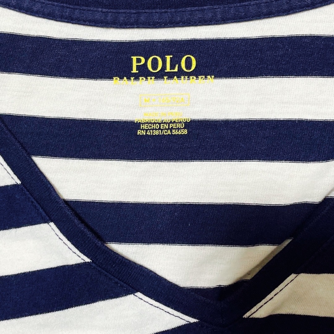 POLO RALPH LAUREN(ポロラルフローレン)のポロラルフローレン　VネックTシャツ　紺白ボーダー レディースのトップス(Tシャツ(半袖/袖なし))の商品写真