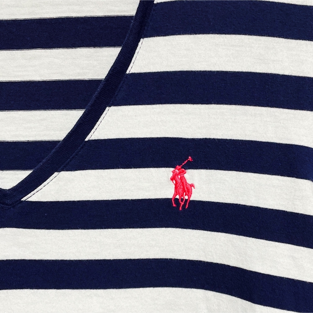 POLO RALPH LAUREN(ポロラルフローレン)のポロラルフローレン　VネックTシャツ　紺白ボーダー レディースのトップス(Tシャツ(半袖/袖なし))の商品写真