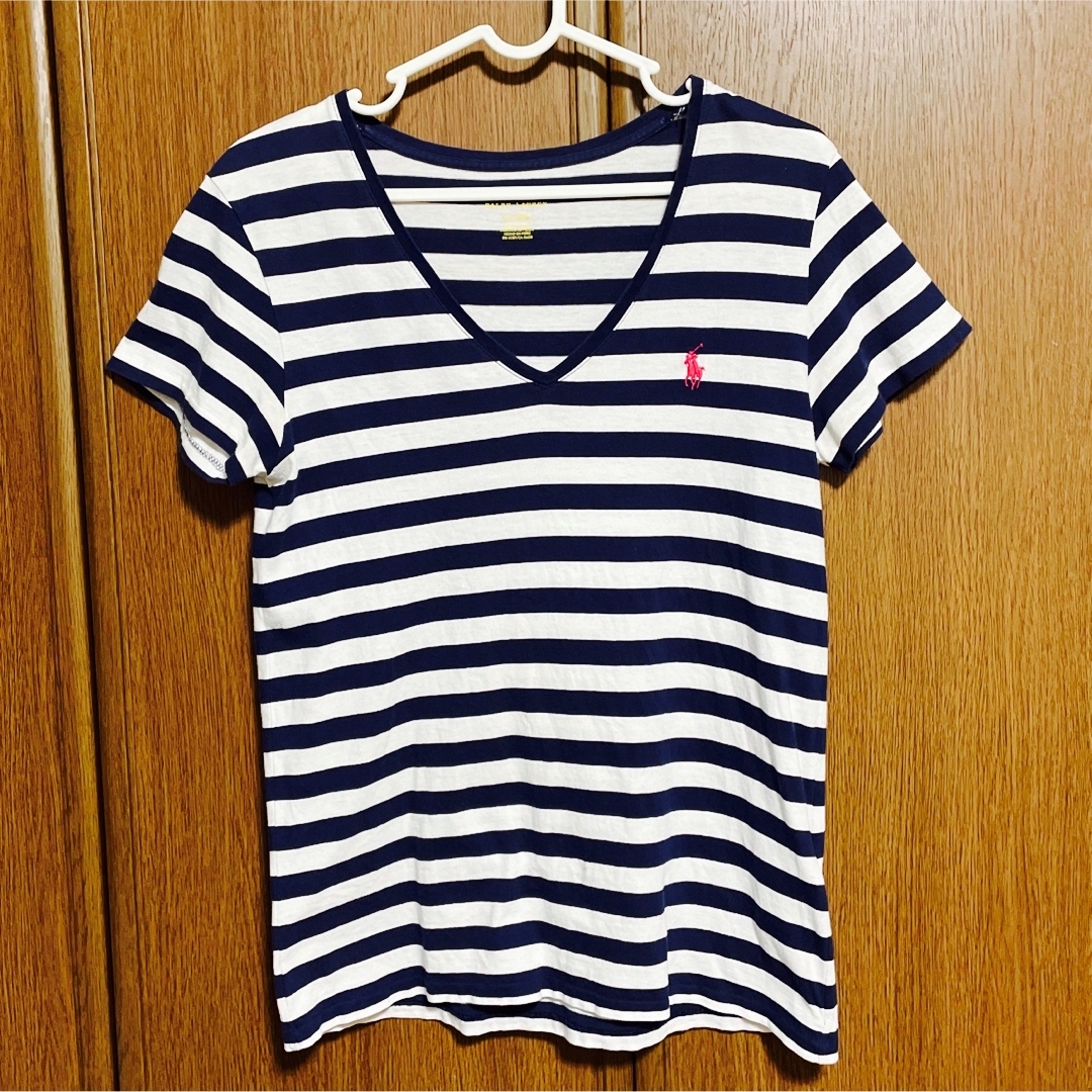 POLO RALPH LAUREN(ポロラルフローレン)のポロラルフローレン　VネックTシャツ　紺白ボーダー レディースのトップス(Tシャツ(半袖/袖なし))の商品写真