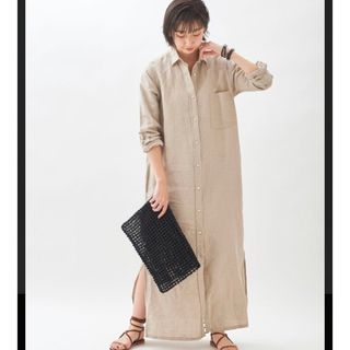 美品♪プラージュ 21ss リネン ロングシャツワンピース 麻 ベージュ