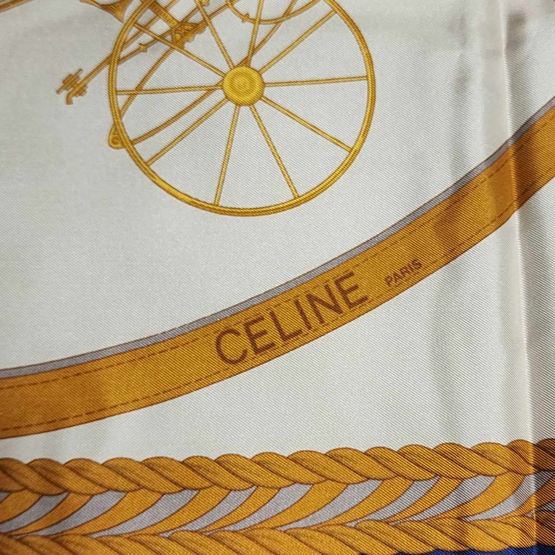 celine(セリーヌ)の★CELINE★ スカーフ 大判 馬車 エンブレム 紋章 王冠 イエロー シルク レディースのファッション小物(バンダナ/スカーフ)の商品写真