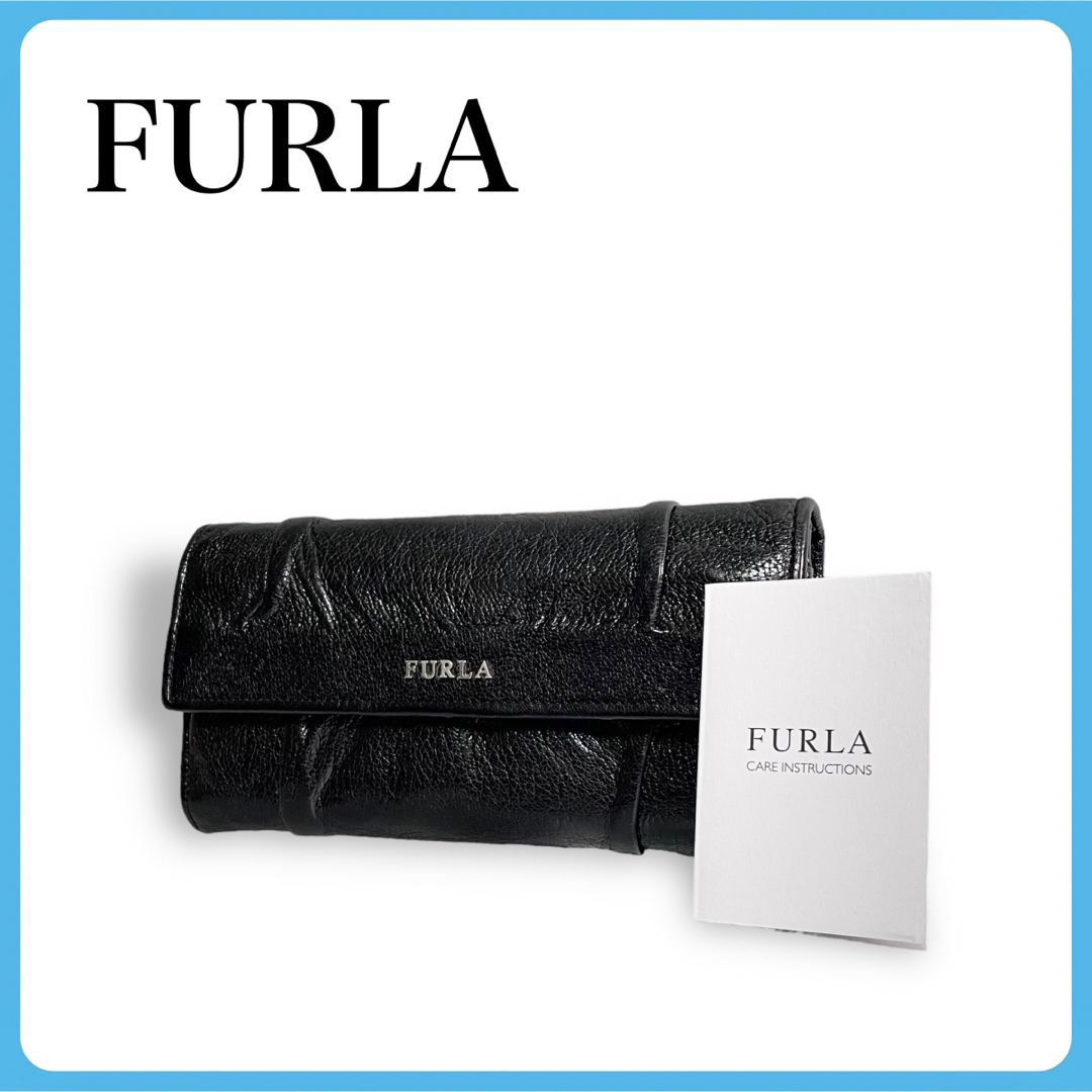 FURLA レザーロングウォレット フルラ 長財布 ２つ折り メタルロゴ 高級感