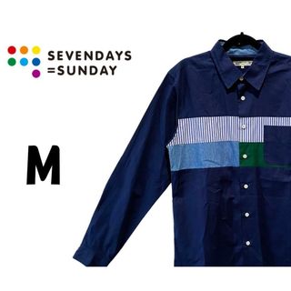 セブンデイズサンデイ(SEVENDAYS=SUNDAY)のセブンデイズサンデイ　長袖 シャツ　ネイビー　M　K00208(シャツ)