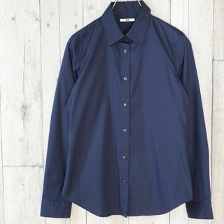 ユニクロ(UNIQLO)のUNIQLO 綿混ブロードシャツブラウス ダークネイビーS(シャツ/ブラウス(長袖/七分))