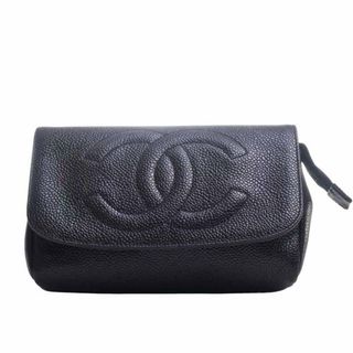 ✨CHANEL✨ポーチ キャビアスキン ココマーク ロゴ金具 ブラック-