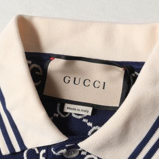 GUCCI グッチ ポロシャツ サイズ:L 現行モデル GGモノグラム ストレッチコットン 鹿の子 半袖 ポロシャツ 598956 XJB0U 総柄 ネイビー 紺 イタリア製 ブランド トップス カジュアル 【メンズ】