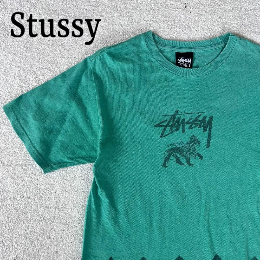 stussy ステューシー Tシャツ ストックロゴ ライオン レゲエ グリーン