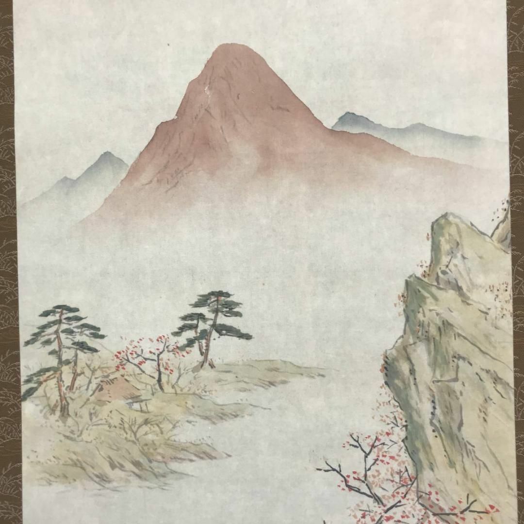 真作】西村青帰/秋景湖畔図/山水図/秋景山水図/掛軸☆宝船☆AB 真作】西村青帰/秋景湖畔図/山水図/秋景山水図/掛軸☆宝船☆AB