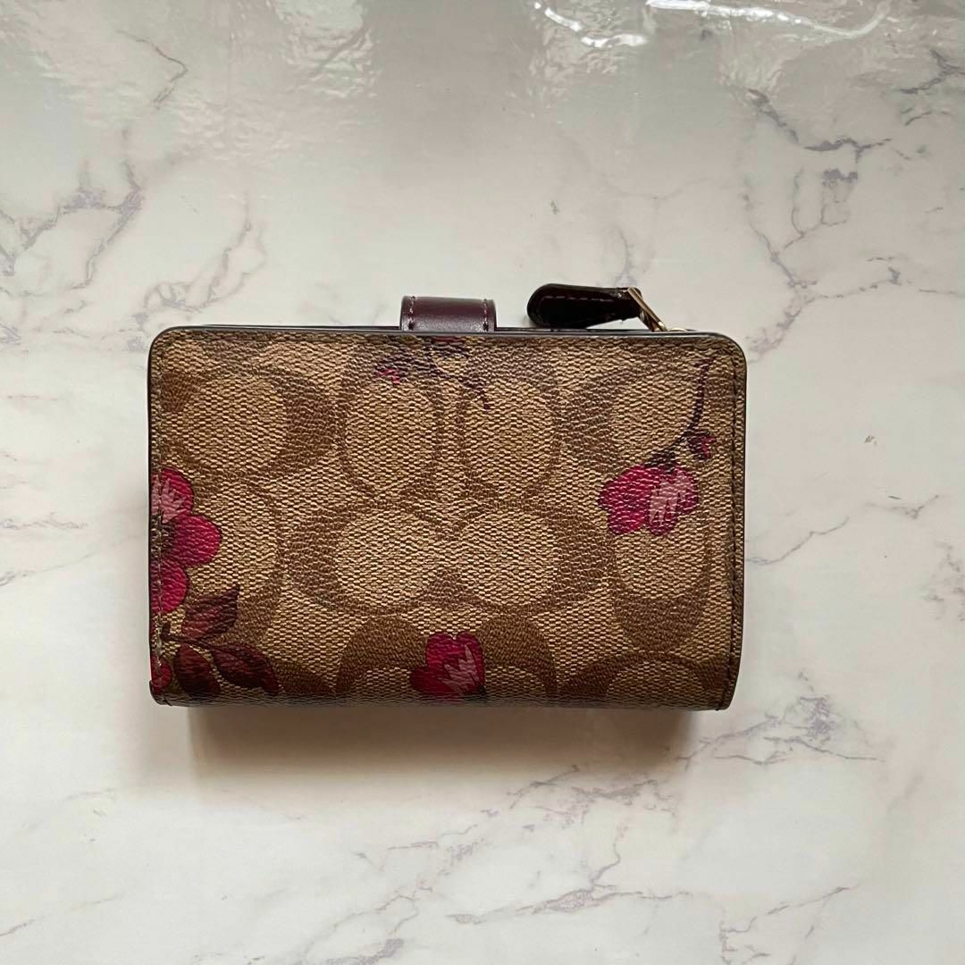 【美品】COACH シグネチャー フラワー ミニウォレット 二つ折り財布