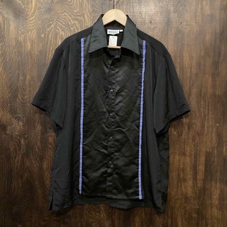 アメリカ古着 new port 半袖シャツ カジノシャツ 黒 サテンシャツ L(シャツ)