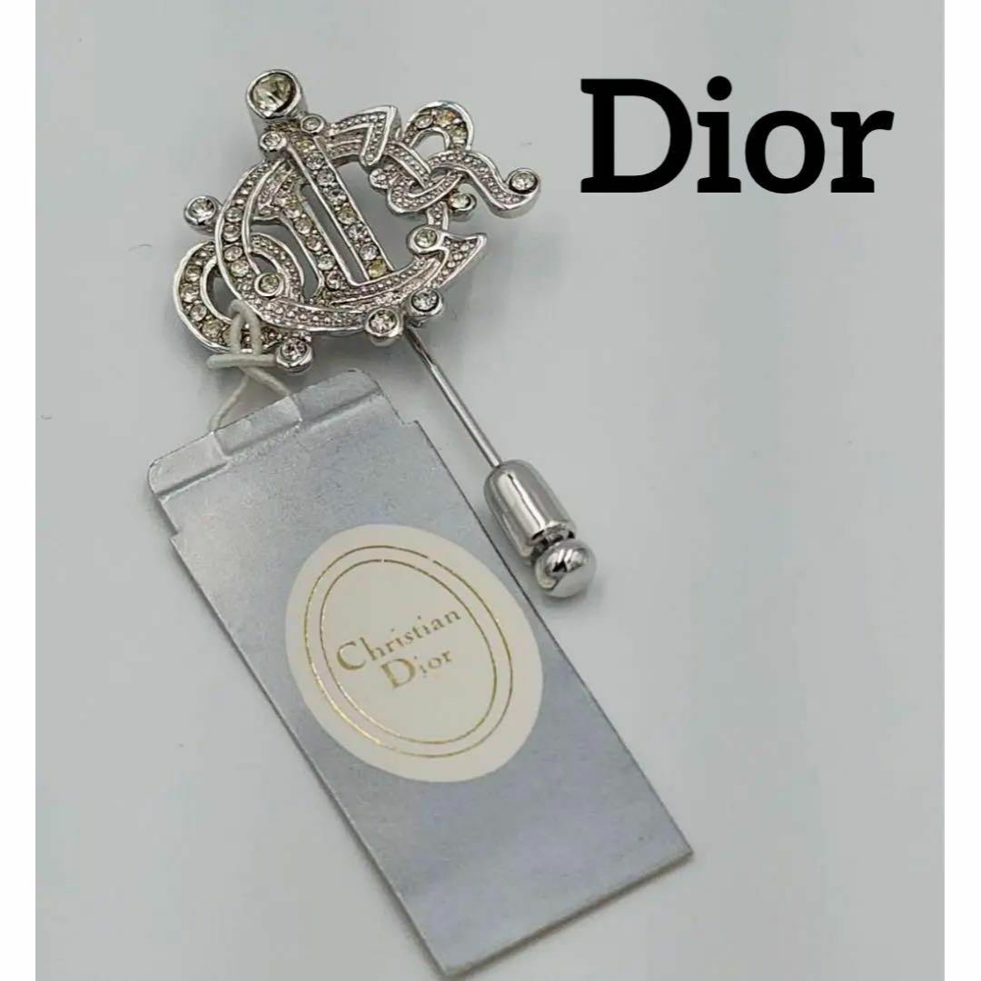 ★Christian Dior★ ピンブローチ ロゴ ラインストーン シルバー