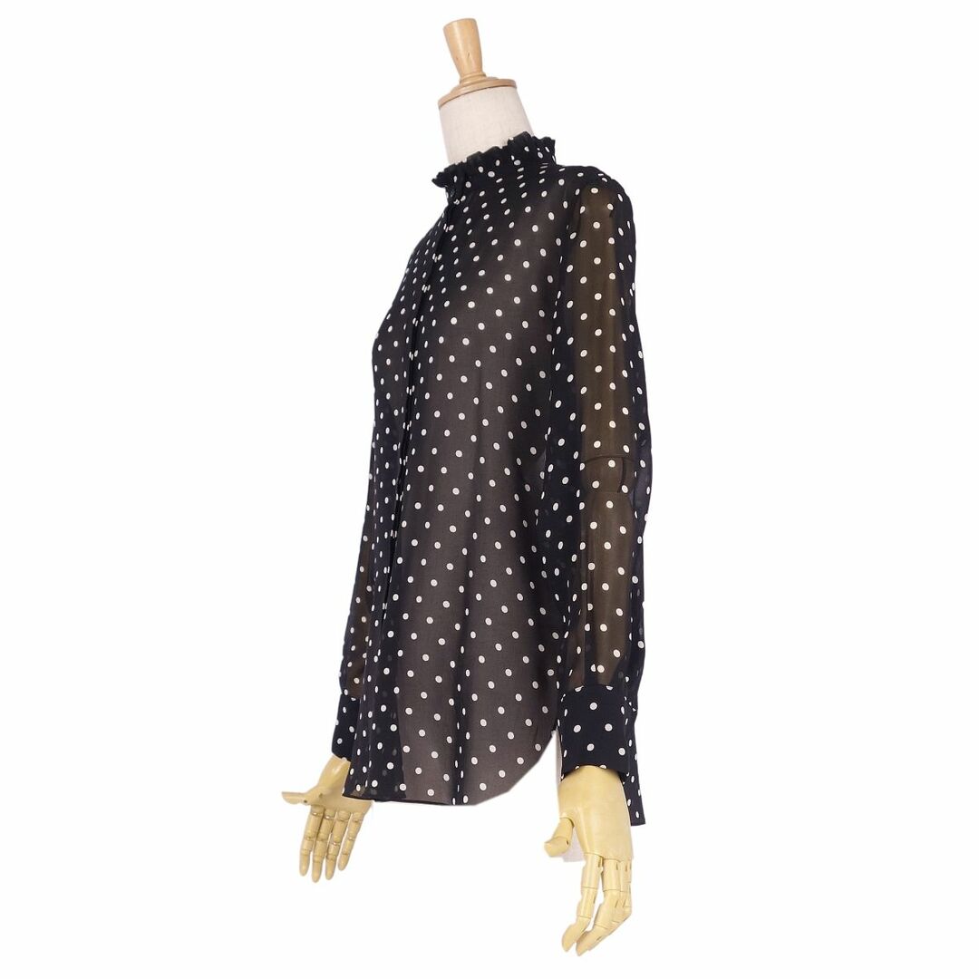 極美品 クリスチャンディオール Christian Dior シャツ シルク シフォン ブラウス ロングスリーブ フリル Bee刺繍 ドット柄 シルク トップス レディース F36 I40 USA4(S相当) ブラック/ホワイト
