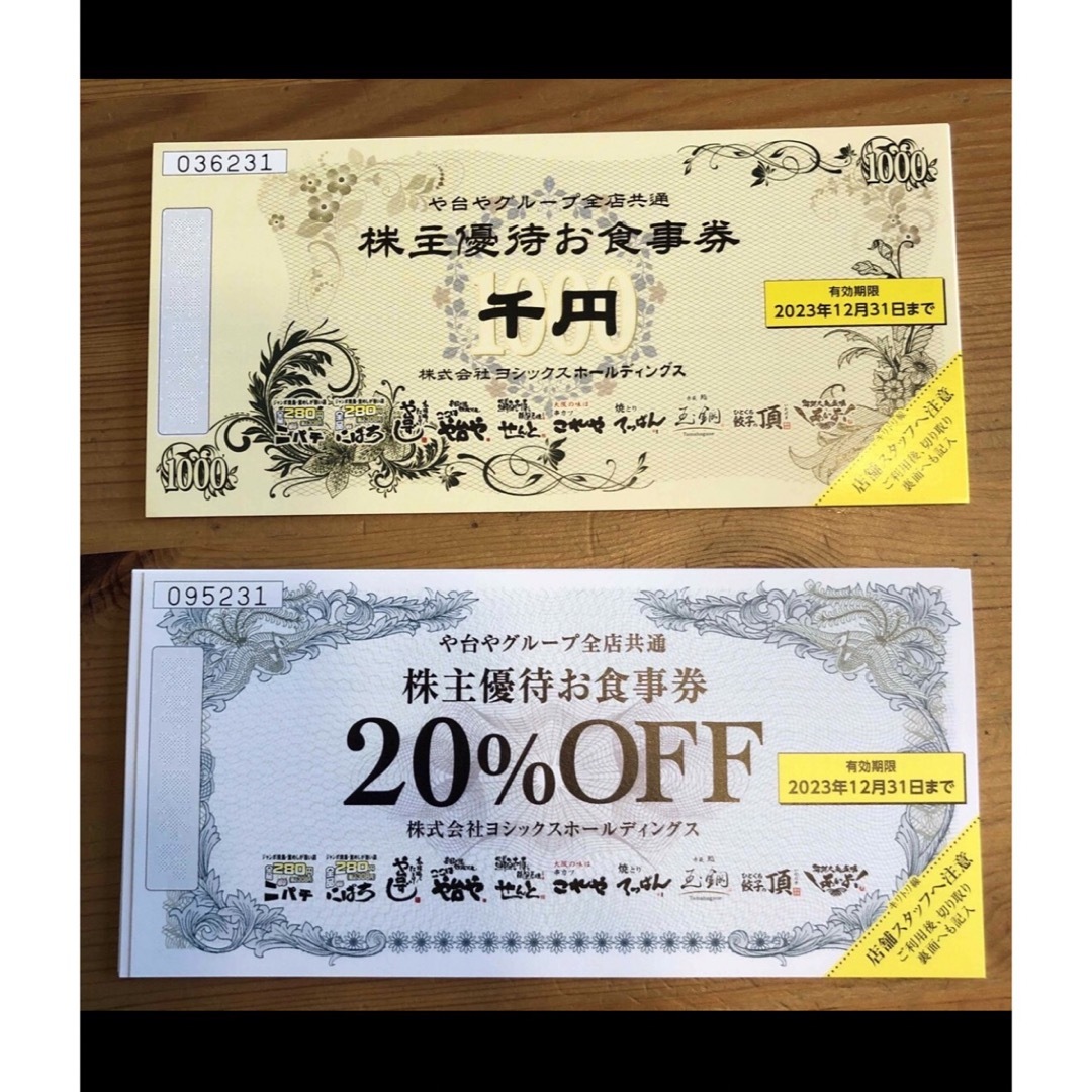 ヨシックスの株主優待券10000円分と20%割引券10枚のサムネイル