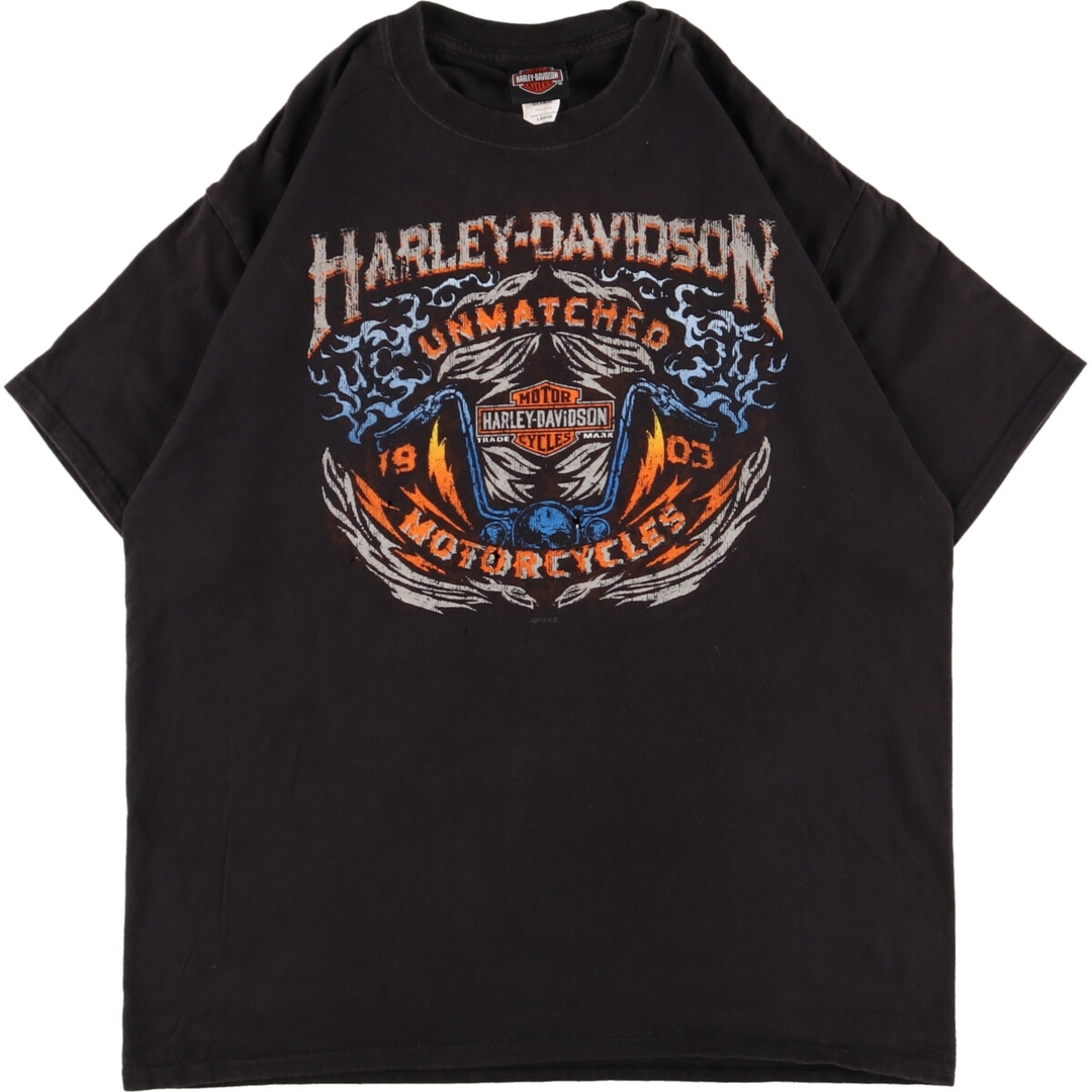 Harley Davidson(ハーレーダビッドソン)の古着 ヘインズ Hanes Harley-Davidson ハーレーダビッドソン 両面プリント モーターサイクル バイクTシャツ メンズL /eaa355137 メンズのトップス(Tシャツ/カットソー(半袖/袖なし))の商品写真