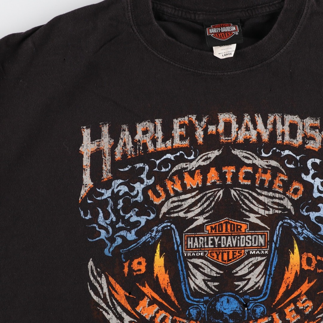 Harley Davidson(ハーレーダビッドソン)の古着 ヘインズ Hanes Harley-Davidson ハーレーダビッドソン 両面プリント モーターサイクル バイクTシャツ メンズL /eaa355137 メンズのトップス(Tシャツ/カットソー(半袖/袖なし))の商品写真