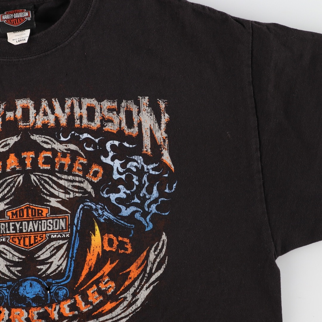 Harley Davidson(ハーレーダビッドソン)の古着 ヘインズ Hanes Harley-Davidson ハーレーダビッドソン 両面プリント モーターサイクル バイクTシャツ メンズL /eaa355137 メンズのトップス(Tシャツ/カットソー(半袖/袖なし))の商品写真