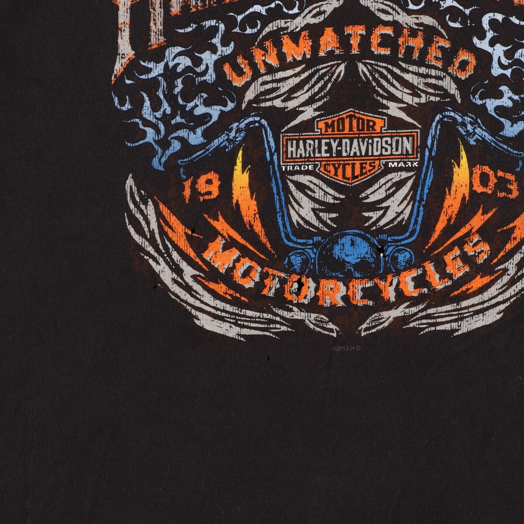 Harley Davidson(ハーレーダビッドソン)の古着 ヘインズ Hanes Harley-Davidson ハーレーダビッドソン 両面プリント モーターサイクル バイクTシャツ メンズL /eaa355137 メンズのトップス(Tシャツ/カットソー(半袖/袖なし))の商品写真