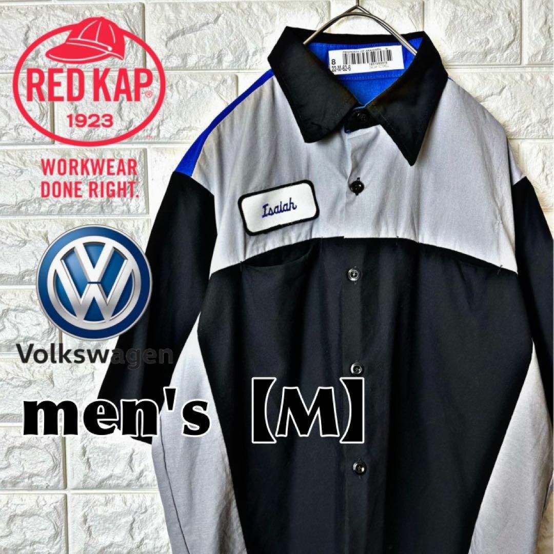 O68【RED KAP】企業ロゴ半袖ボタンシャツ【メンズM】ブラック