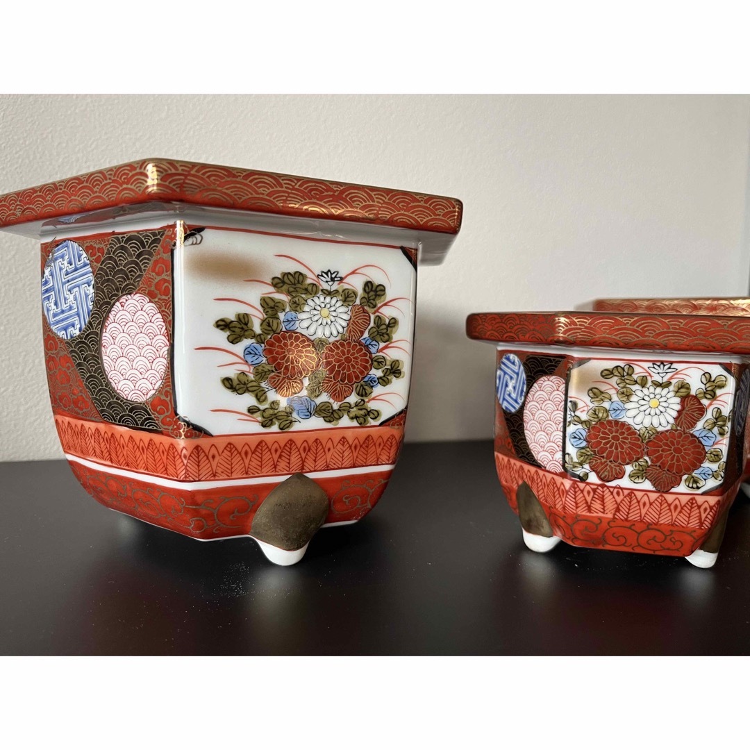 専用 九谷焼 九谷庄三 九谷三絵変わり赤絵植木 鉢/盆栽鉢/花人圽 専用 九谷焼 九谷庄三 九谷三絵変わり赤絵植木 鉢/盆栽鉢/花人圽