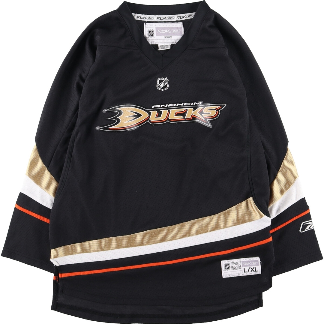 Reebok(リーボック)の古着 リーボック Reebok NHL ANAHEIM DUCKS アナハイムダック Vネック ゲームシャツ ホッケーシャツ レディースXL /eaa354846 レディースのトップス(Tシャツ(半袖/袖なし))の商品写真