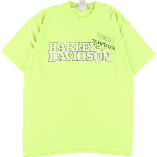 ハーレーダビッドソン(Harley Davidson)の古着 ハーレーダビッドソン Harley-Davidson 蛍光色 両面プリント モーターサイクル バイクTシャツ メンズL /eaa351482(Tシャツ/カットソー(半袖/袖なし))