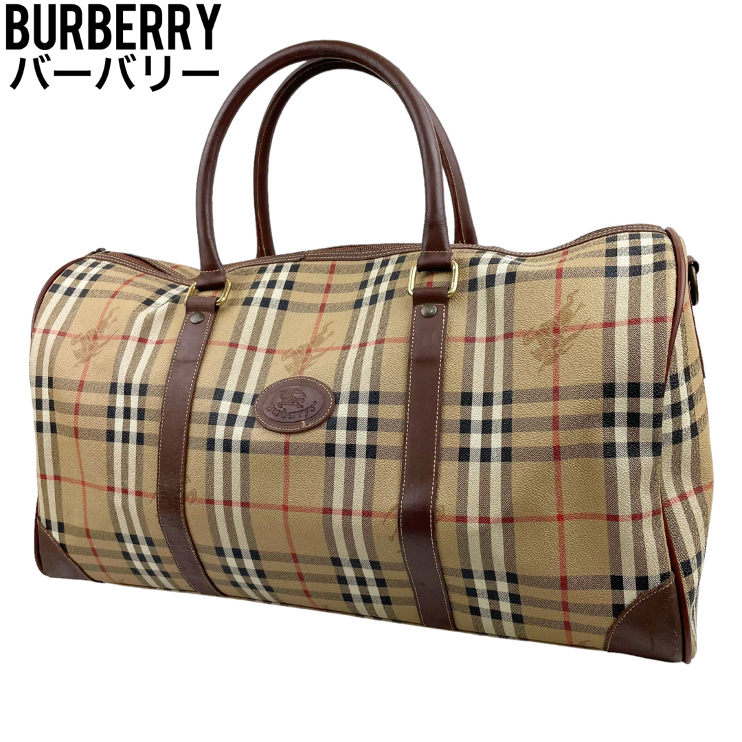 良品 Burberry バーバリー ボストンバッグ ノバチェック PVC 大容量-