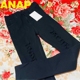 アナップ(ANAP)の★ANAP★超極細★ストレッチスキニーパンツ★ハイウエスト黒★ダメージ★モレトン(スキニーパンツ)