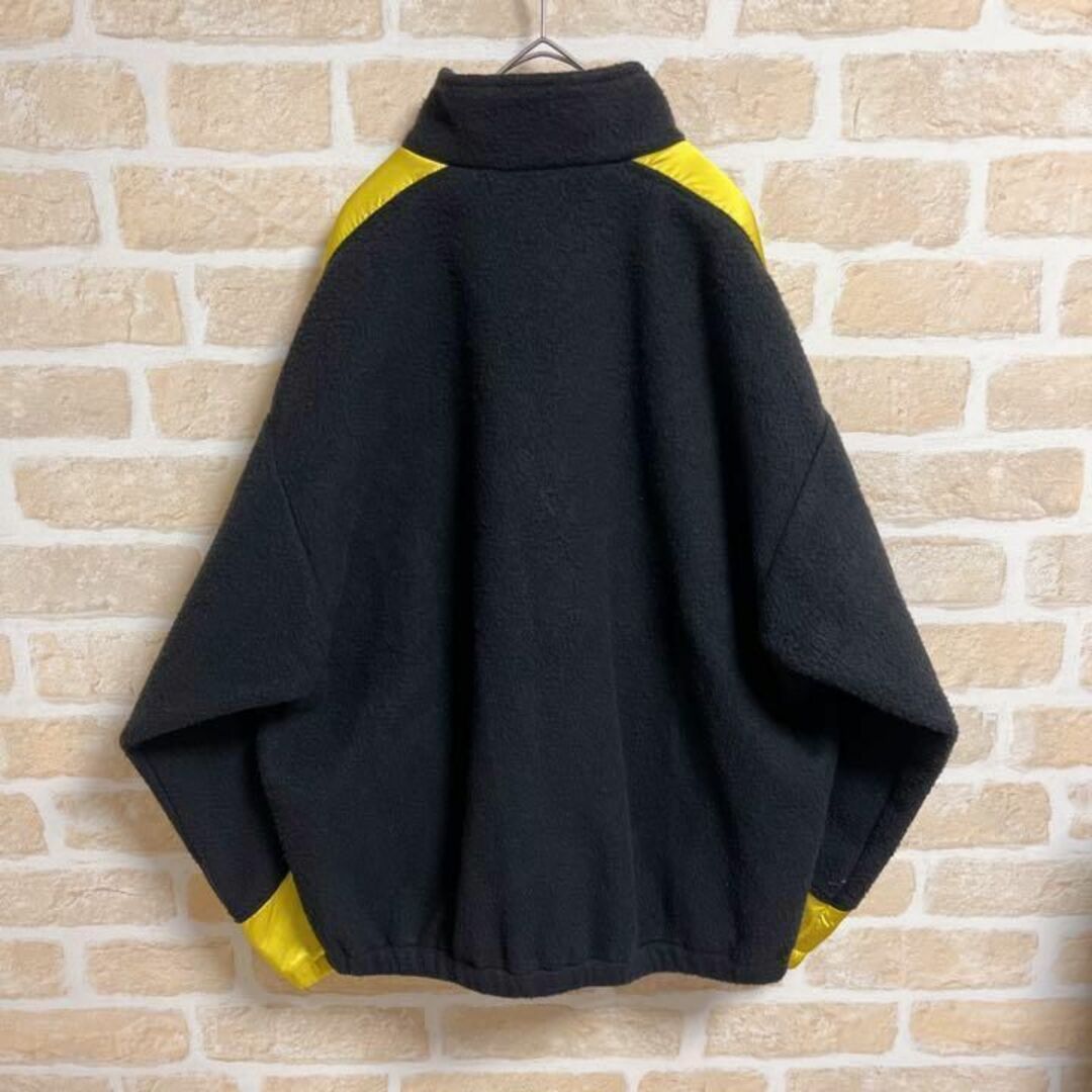 90s adidas アディダス ハーフジップ フリース 刺繍ロゴ 黒×黄