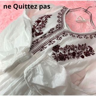 ヌキテパ(ne Quittez pas)の＊NO268.ヌキテパ ホワイト バックリボン 刺繍 ロングワンピース　洗える(ロングワンピース/マキシワンピース)