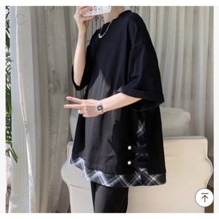 黒 チェック Tシャツ 韓国ファッション(Tシャツ/カットソー(半袖/袖なし))