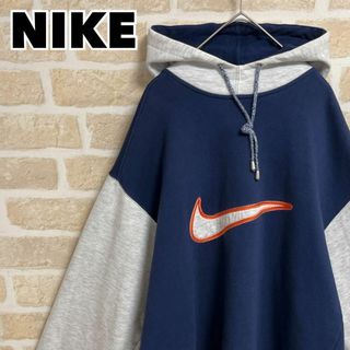 ナイキ(NIKE)の90s NIKE ナイキ パーカー プルオーバー ネイビー グレー バイカラー(パーカー)