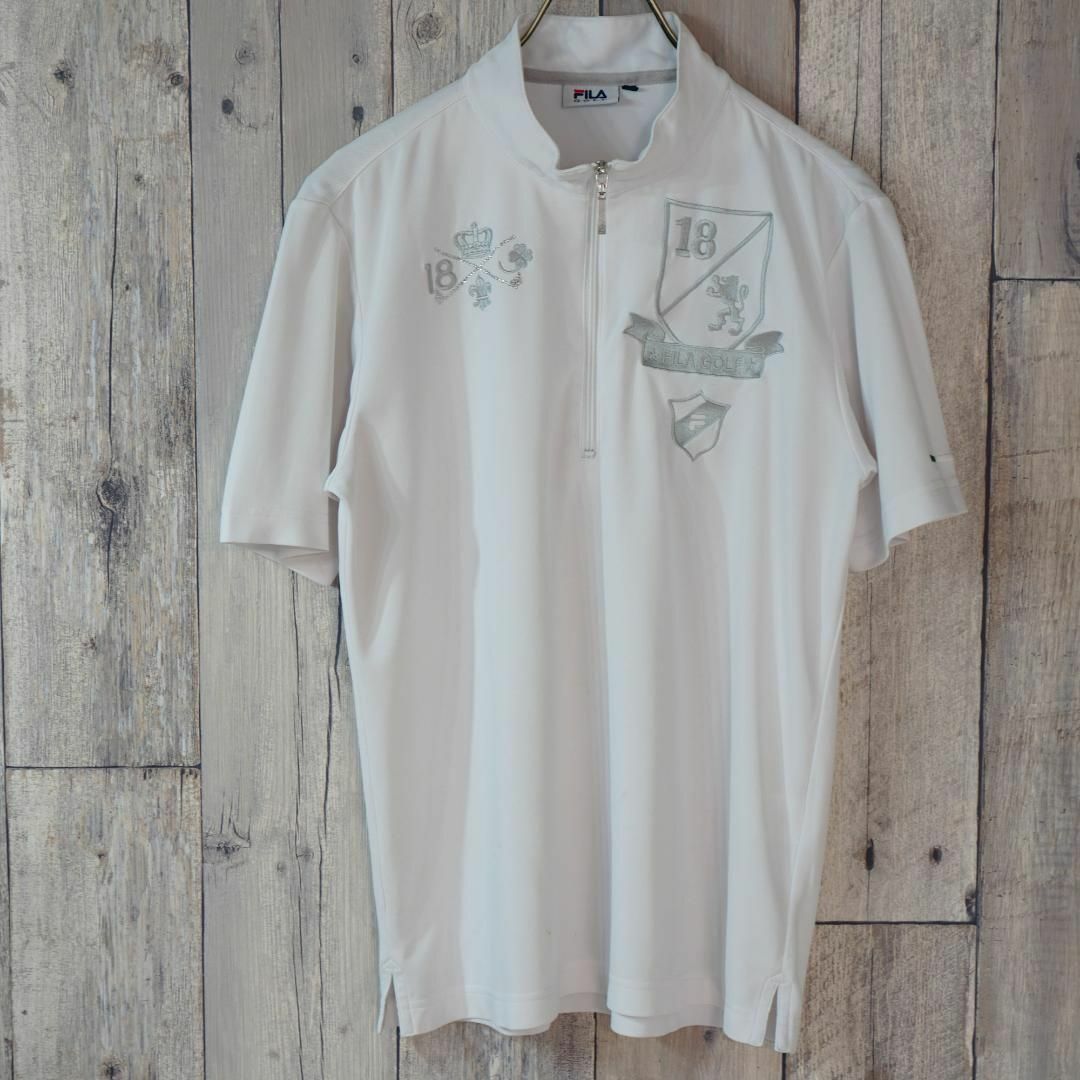 FILA(フィラ)のFILA GOLF スタンドカラージップ半袖ポロシャツ Tシャツカットソー 白M スポーツ/アウトドアのゴルフ(ウエア)の商品写真