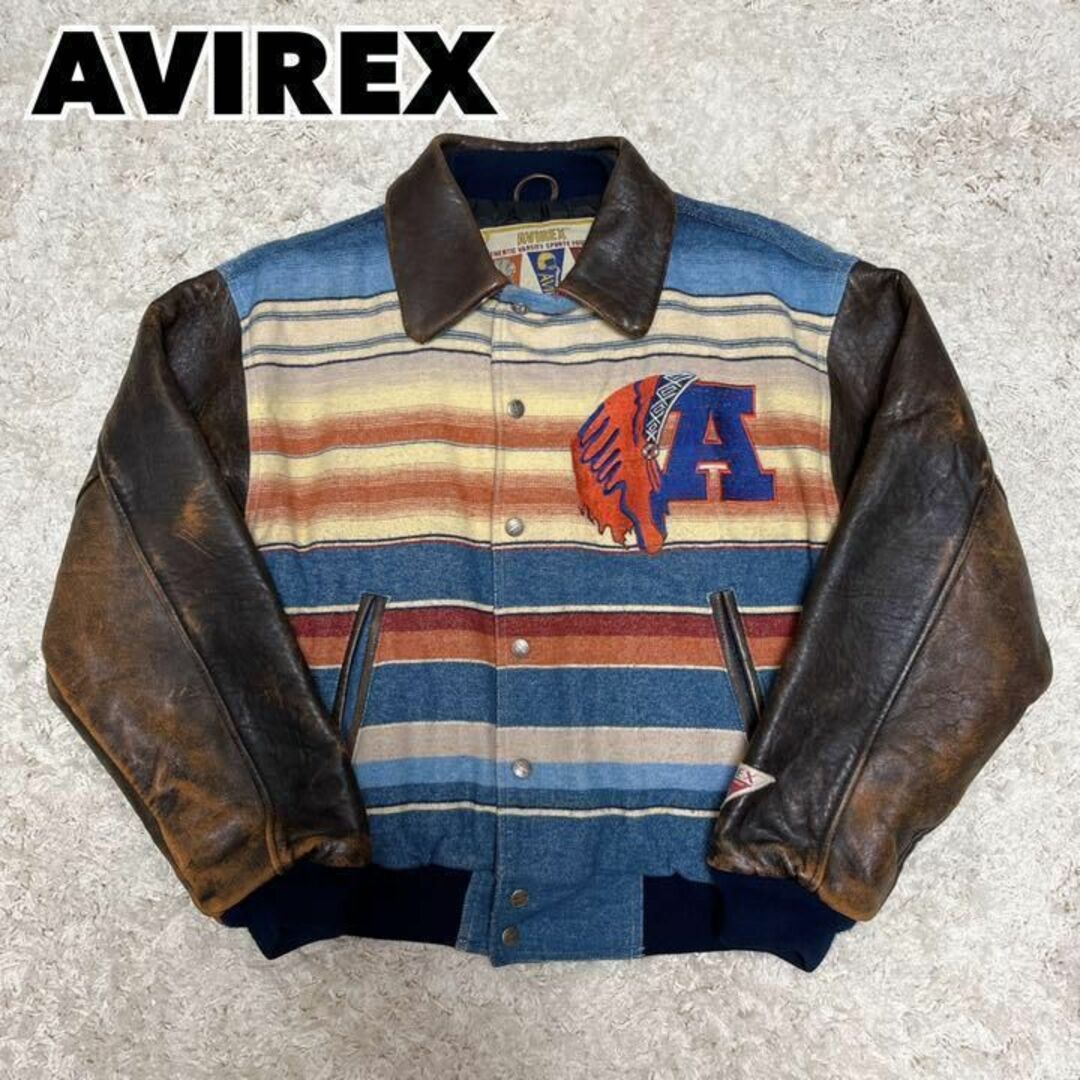90s AVIREX アヴィレックス レザージャケット スタジャン ウール 刺繍 | フリマアプリ ラクマ