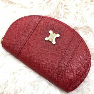 セリーヌ(celine)の希少 美品 CELINE トリオンフ 金具 レザー コインケース 小銭入れ 赤(コインケース)