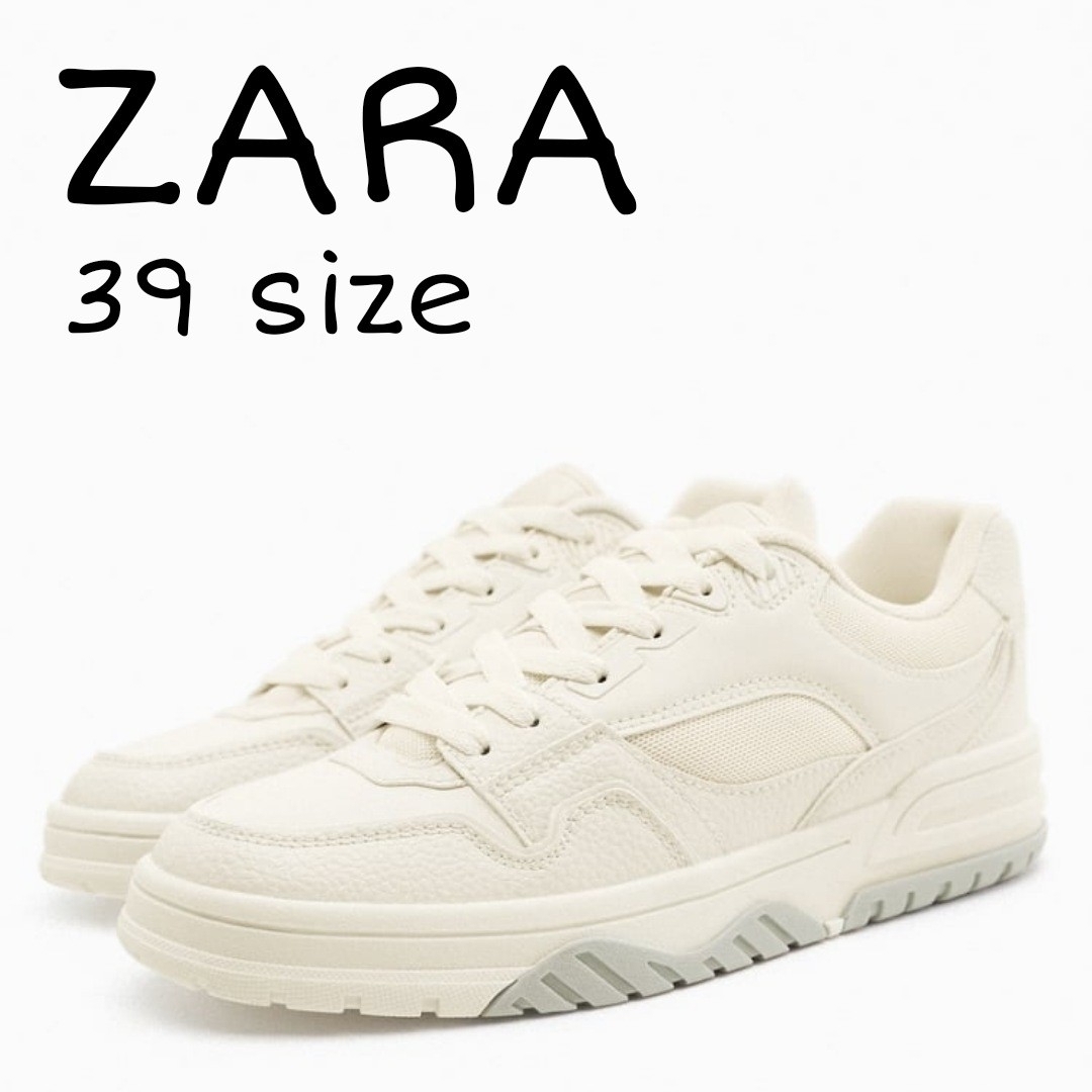 ZARA - ZARA コントラスト スニーカー 39サイズ エクリュの通販 ZARA - ZARA コントラスト スニーカー 39サイズ エクリュの通販