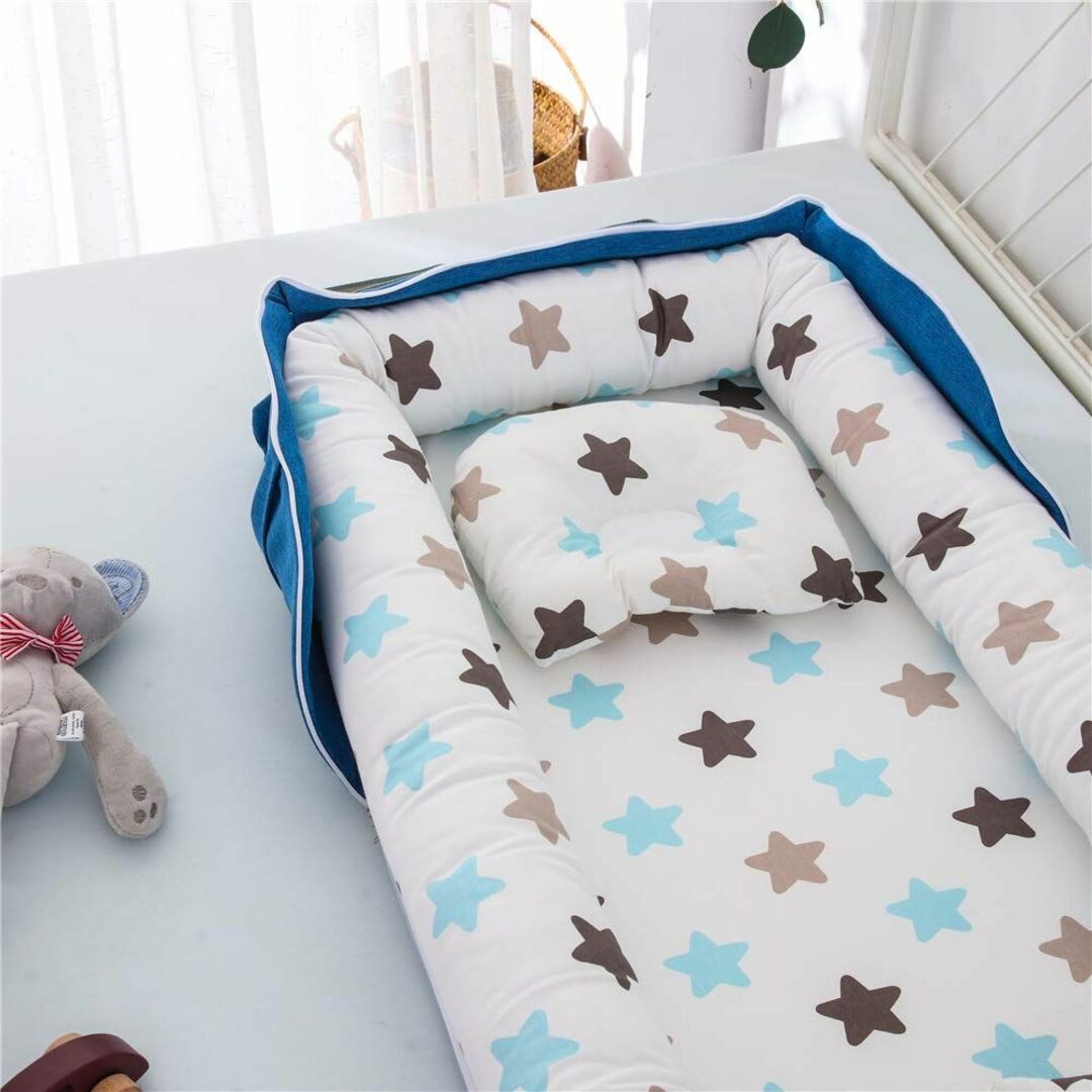 【色: ホワイト-星】Luddy ベビーベッド 新生児 枕付き ベッドインベッド