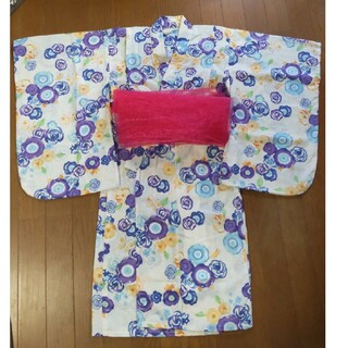 浴衣　120　白地紫花柄(甚平/浴衣)