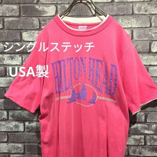 USA製　90sシングルステッチtシャツ　半袖シャツ　ビッグプリント　レイヤード(Tシャツ/カットソー(半袖/袖なし))