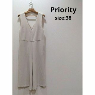 プライオリティー(Priority)のプライオリティ Priority V センタープレス サロペット オフホワイト(サロペット/オーバーオール)