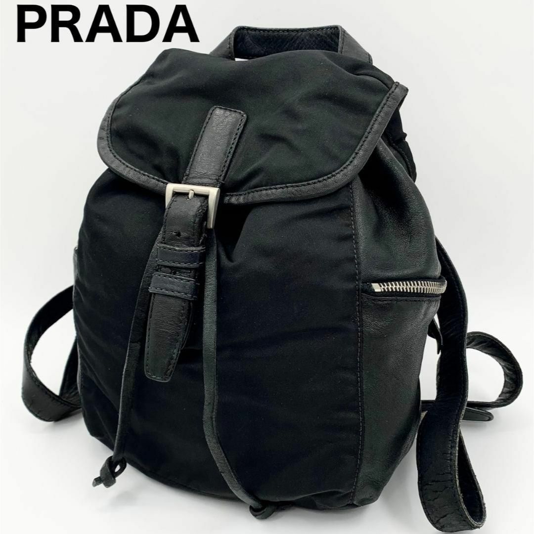 【美品】PRADA ミニリュック 三角プレートロゴ テスートナイロン ブラック