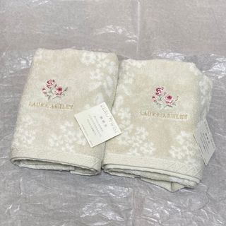 ローラアシュレイ(LAURA ASHLEY)の新品☆ローラアシュレイ フェイスタオル 2枚☆ブロックリー☆ベージュ(タオル/バス用品)