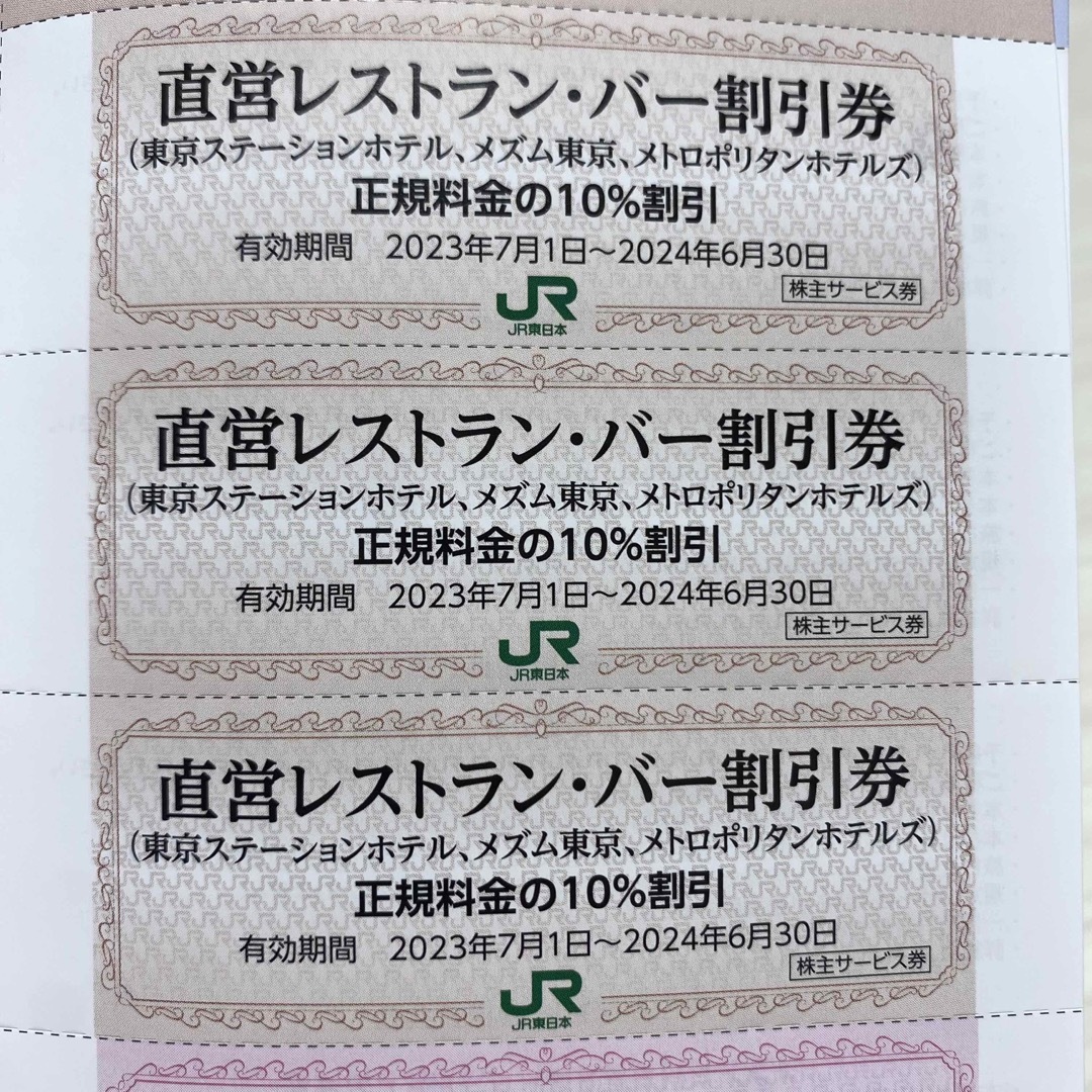 JR東日本 株主さま優待価格宿泊券 ×6枚 直営レストランバー割引券 ×3枚 通販