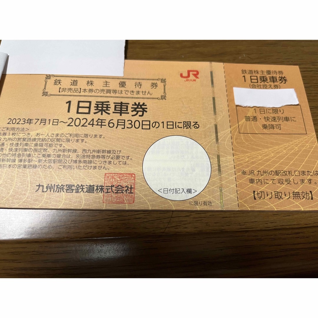 割引券付 JR九州株主優待 一日乗車券