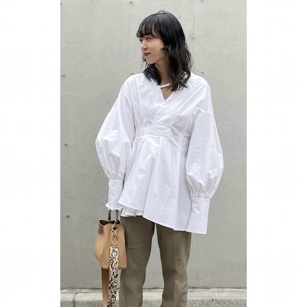 clane オフショルダータックブラウス ホワイト