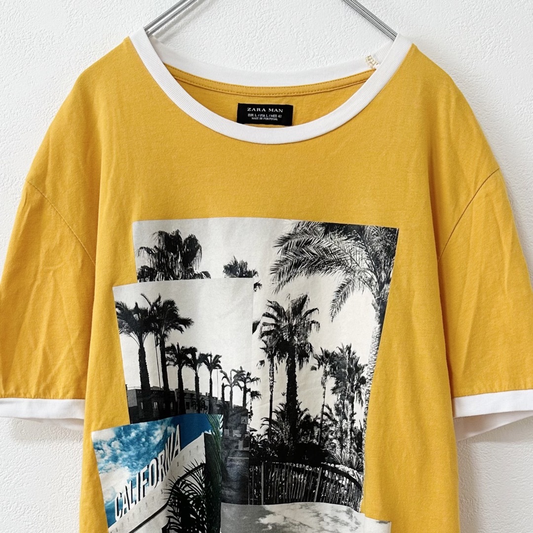 ZARA(ザラ)のZARA/ザラ★半袖リンガーTシャツ★イエロー×ホワイト/黄×白★USA L メンズのトップス(Tシャツ/カットソー(半袖/袖なし))の商品写真