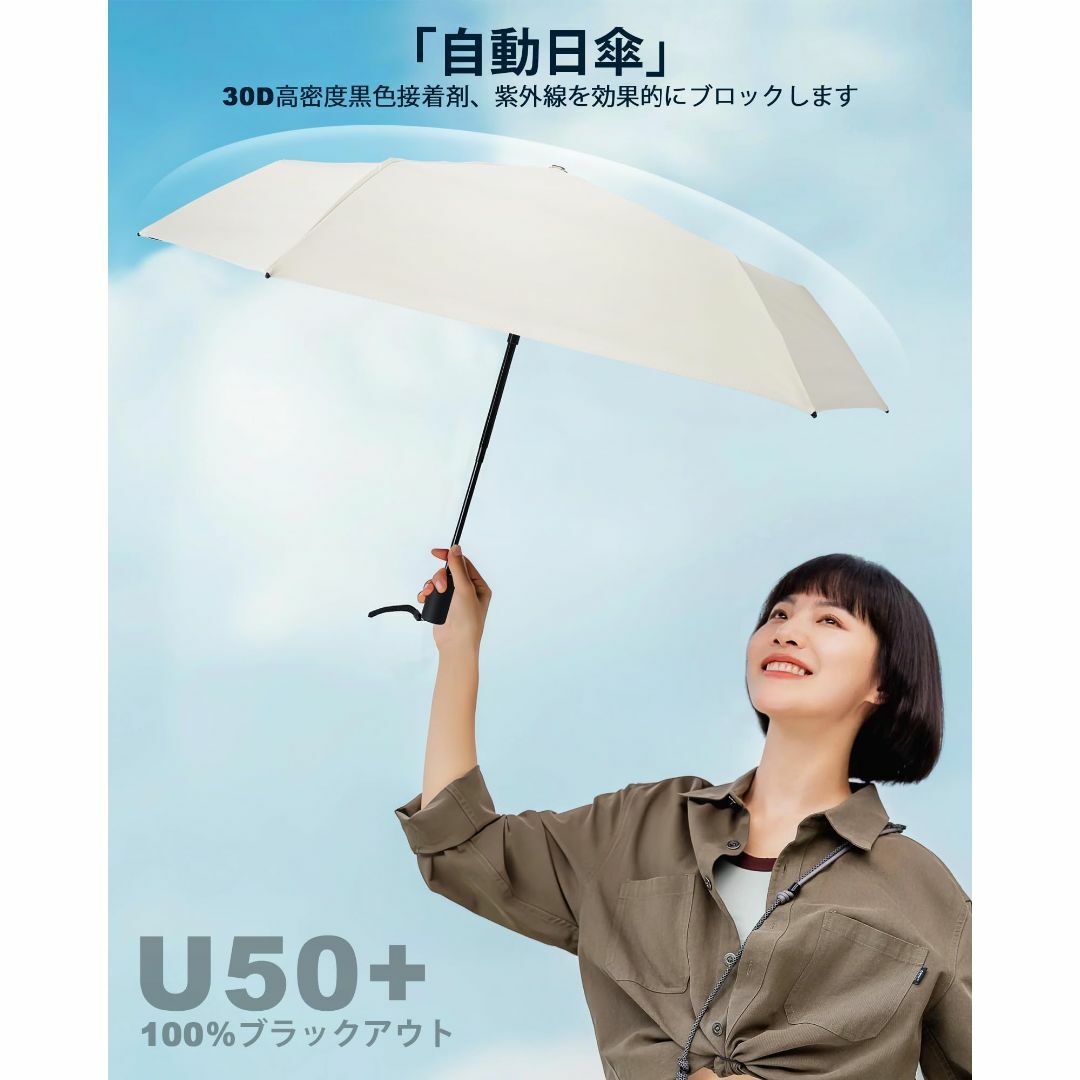 【色: White】YOUSHY 日傘uvカット完全遮光 折り畳み傘 ワンタッチ 6