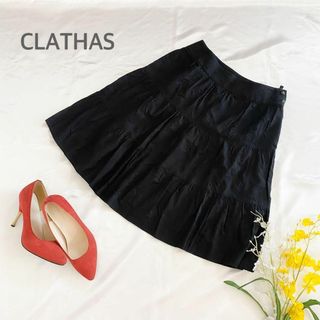 クレイサス(CLATHAS)のCLATHAS クレイサス　フレアスカート　ブラック　花柄(ひざ丈スカート)